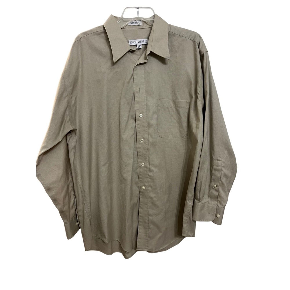JOSEPH & FEISS Mens Tan NonIron Cotton Dress Shirt 17 32/33 Long Sleeve ButtonUp